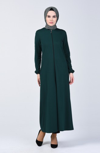 Abaya à Fermeture Manche Élastique 3053-02 Vert émeraude 3053-02