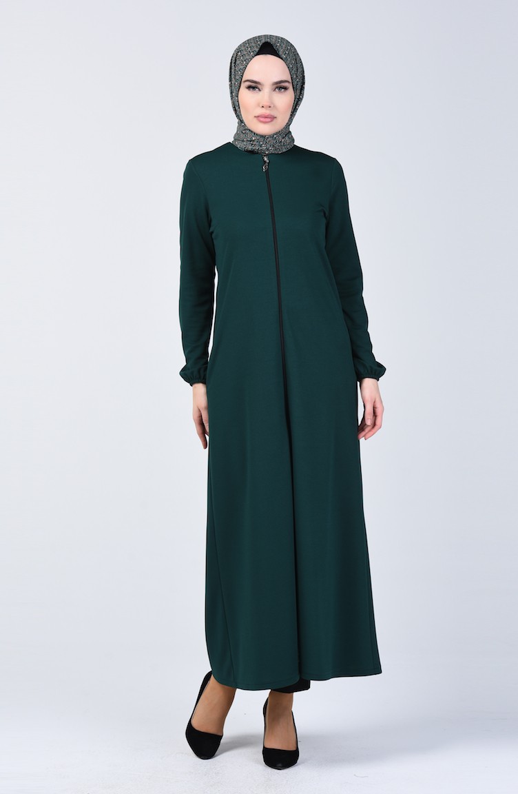 Elastic Sleeve Zippered Abaya 3053-02 Jade Green 3053-02 | Sefamerve