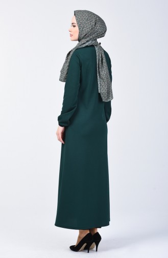 Abaya à Fermeture Manche Élastique 3053-02 Vert émeraude 3053-02