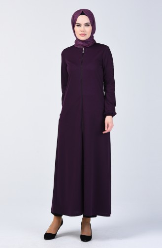 Elastic Sleeve Zippered Abaya 3053-03 Purple 3053-03