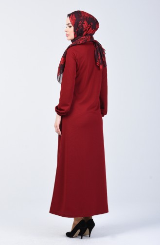 Elastic Sleeve Zippered Abaya 3053-05 Claret Red 3053-05