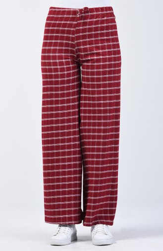 İki İplik Bol Paça Pantolon 8108B-05 Bordo