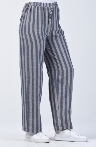 Pantalon Large à Motifs 0116-01 Bleu Marine Gris 0116-01