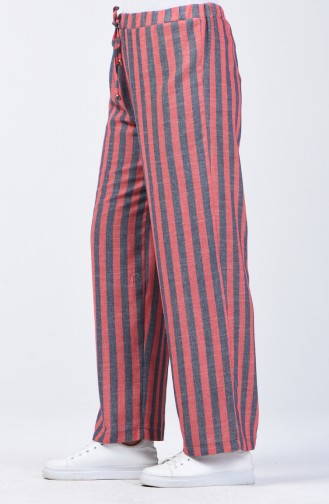 Decorated Flared Trousers 0116-02 Navy Blue Brick Red 0116-02
