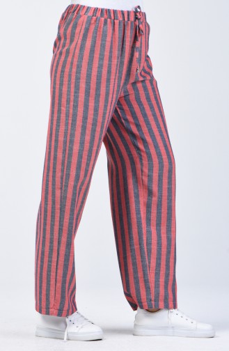 Decorated Flared Trousers 0116-02 Navy Blue Brick Red 0116-02