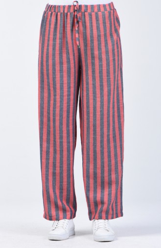 Decorated Flared Trousers 0116-02 Navy Blue Brick Red 0116-02