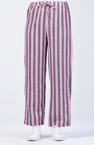 Decorated Flared Trousers 0116-07 Navy Blue Pink 0116-07