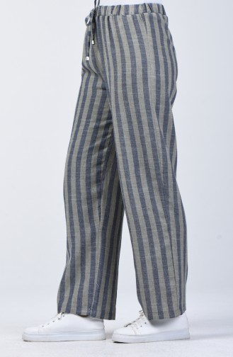 Pantalon Large à Motifs 0116-08 Bleu Marine Khaki 0116-08