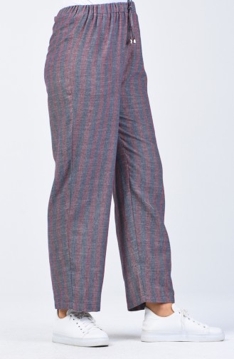 Decorated Flared Trousers 0116-10 Navy Blue Claret Red 0116-10