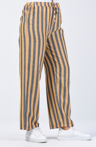 Decorated Flared Trousers 0116-11 Navy Blue Mustard 0116-11
