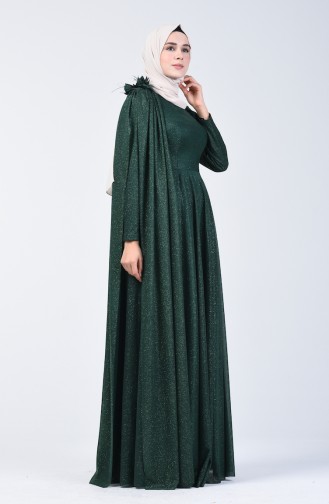 فستان سهرة بلمعة فضية أخضر زمردي 3050-01