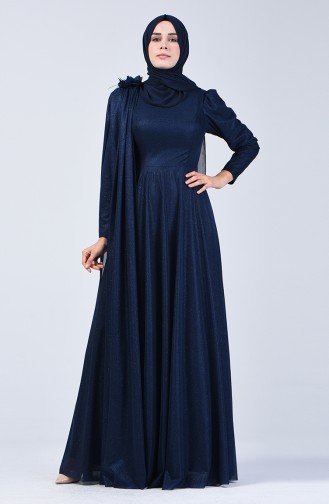 Glittered Evening Dress Dress 3050-03 Navy Blue 3050-03