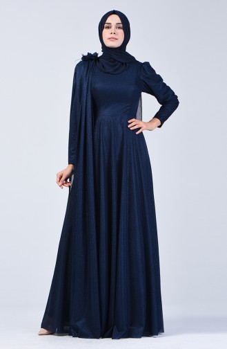 Robe de Soirée à Paillettes 3050-03 Bleu Marine 3050-03