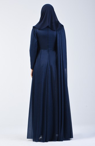 Navy Blue Hijab Evening Dress 3050-03
