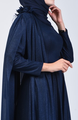 Navy Blue Hijab Evening Dress 3050-03