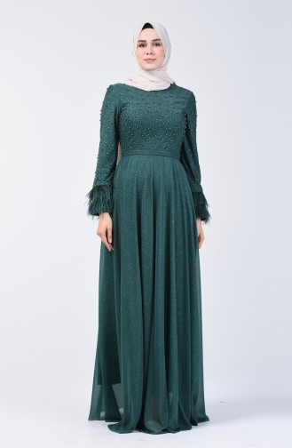 Robe de Soirée Perlée 3062-02 Vert émeraude 3062-02