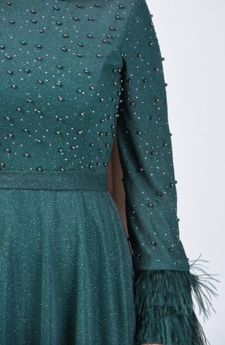 فستان سهرة مزين باللؤلؤ أخضر زمردي 3062-02