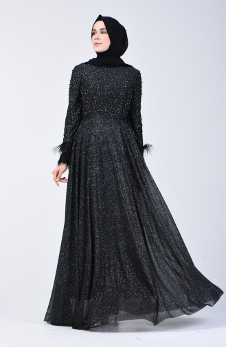 Robe de Soirée Perlée 3062-03 Noir 3062-03