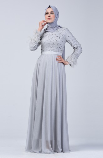 Gray Hijab Evening Dress 3062-08
