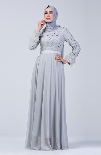 Robe de Soirée Perlée 3062-05 Gris 3062-05