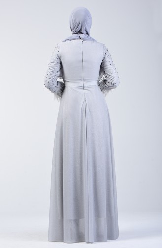 Gray Hijab Evening Dress 3062-08