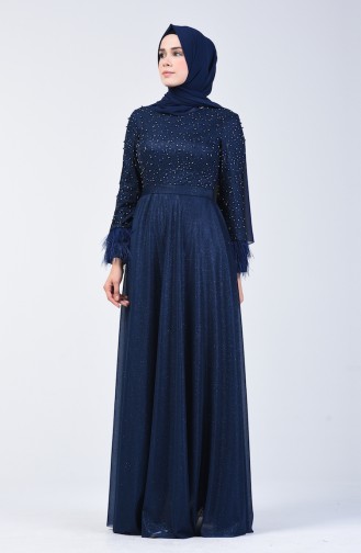 Pearly Evening Dress 3062-06 Navy Blue 3062-06