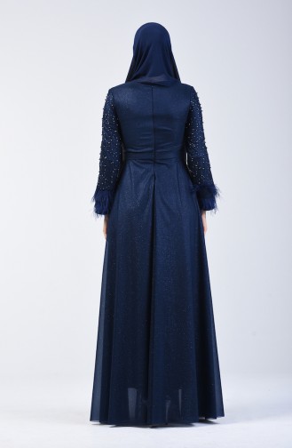 Navy Blue Hijab Evening Dress 3062-06