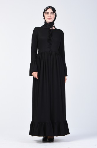 فستان بخصر مزموم أسود 81780-03