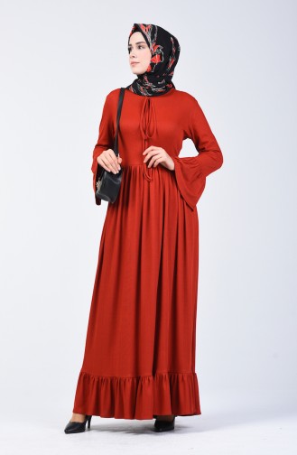 Ruched Waist Dress 81780-04 Brick Red 81780-04