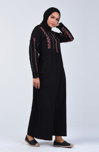 Besticktes Kleid aus Şile-Stoff 3030-01 Schwarz 3030-01