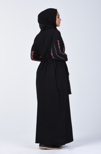 Besticktes Kleid aus Şile-Stoff 3030-01 Schwarz 3030-01