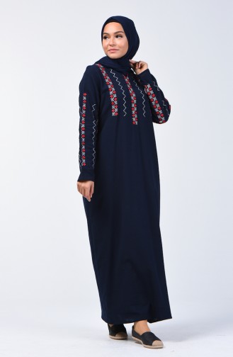 Besticktes Kleid aus Şile-Stoff 3030-02 Dunkelblau 3030-02