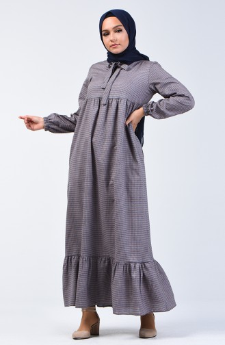 Tie Collar Ruched Dress 1367-06 Grey Navy Blue 1367-06