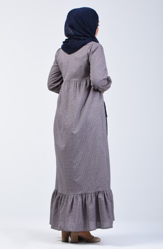 Kravat Yaka Büzgülü Elbise 1367-06 Gri Lacivert 1367-06