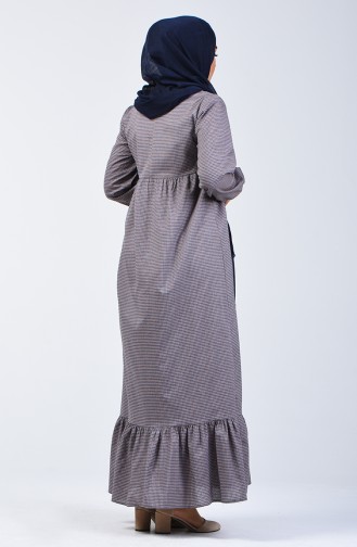 Krawatte Kragen Gerafftes Kleid 1367-06 Grau Dunkelblau 1367-06