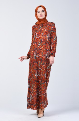 Decorated Viscose Dress 0075-02 Brick Red 0075-02