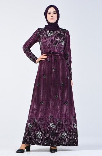 Robe Avec Ceinture à Motifs 5708-02 Pourpre 5708-02