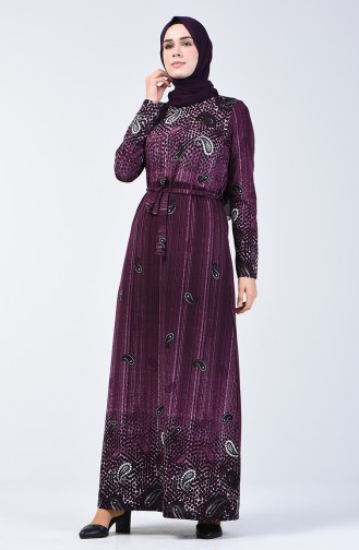 Robe Avec Ceinture à Motifs 5708-02 Pourpre 5708-02