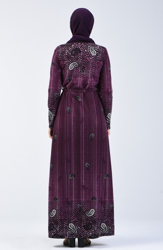 Robe Avec Ceinture à Motifs 5708-02 Pourpre 5708-02