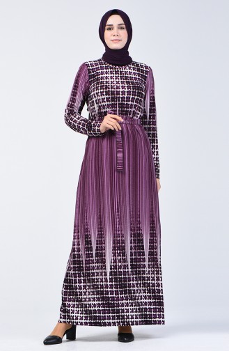 Decorated Belted Dress 5708B-01 Purple 5708B-01
