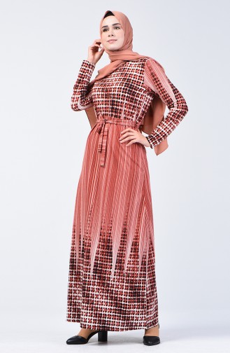 Decorated Belted Dress 5708B-02 Brick Red 5708B-02