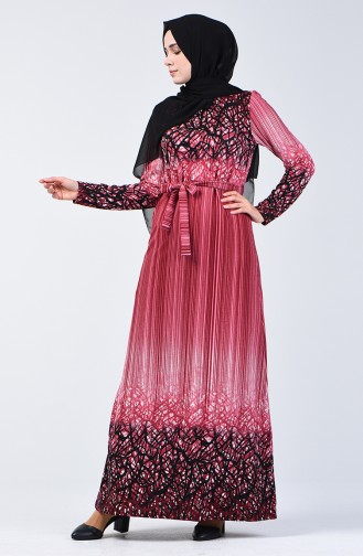 Gemustertes Kleid mit Band 5708C-03 Fuchsia 5708C-03