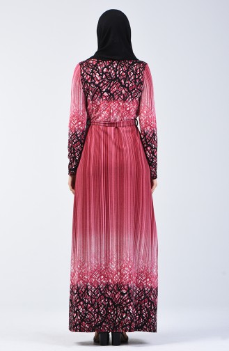 Robe Avec Ceinture à Motifs 5708C-03 Fuchsia 5708C-03