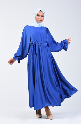 Yarasa Kol Kuşaklı Elbise 5129-02 Saks