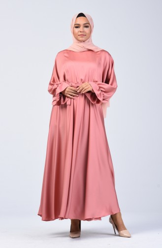 Yarasa Kol Kuşaklı Elbise 5129-03 Pudra