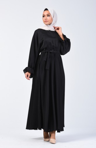 Yarasa Kol Kuşaklı Elbise 5129-04 Siyah 5129-04