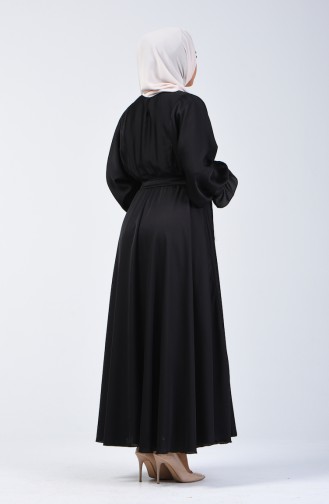 Yarasa Kol Kuşaklı Elbise 5129-04 Siyah