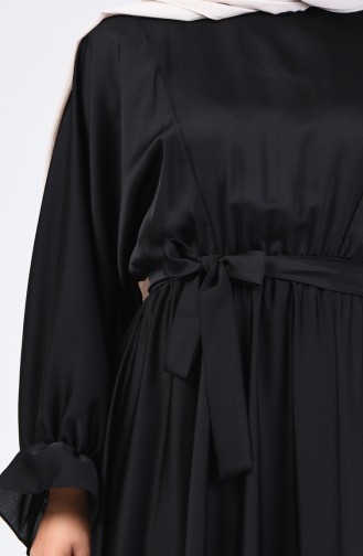 فستان بحزام وأكمام خفاش أسود 5129-04