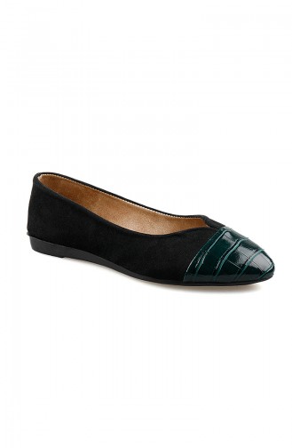 حذاء مسطح نسائي أسود وأخضر 0166-03