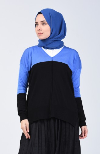 Knitwear V-neck Sweater 0569-01 Blue Black 0569-01